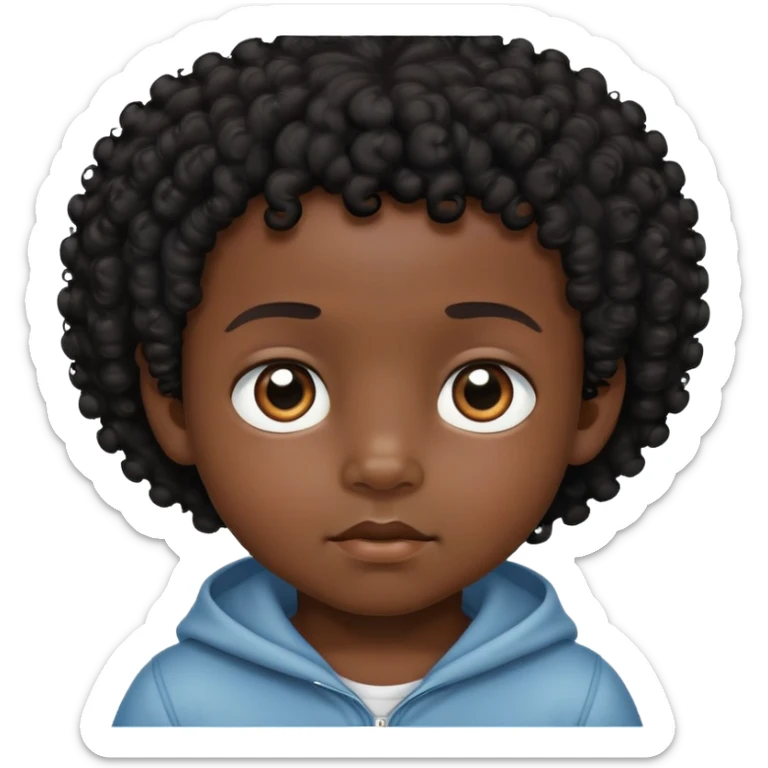 close up toddler boy face, African eyes, dark skin, black curly hair sticker
