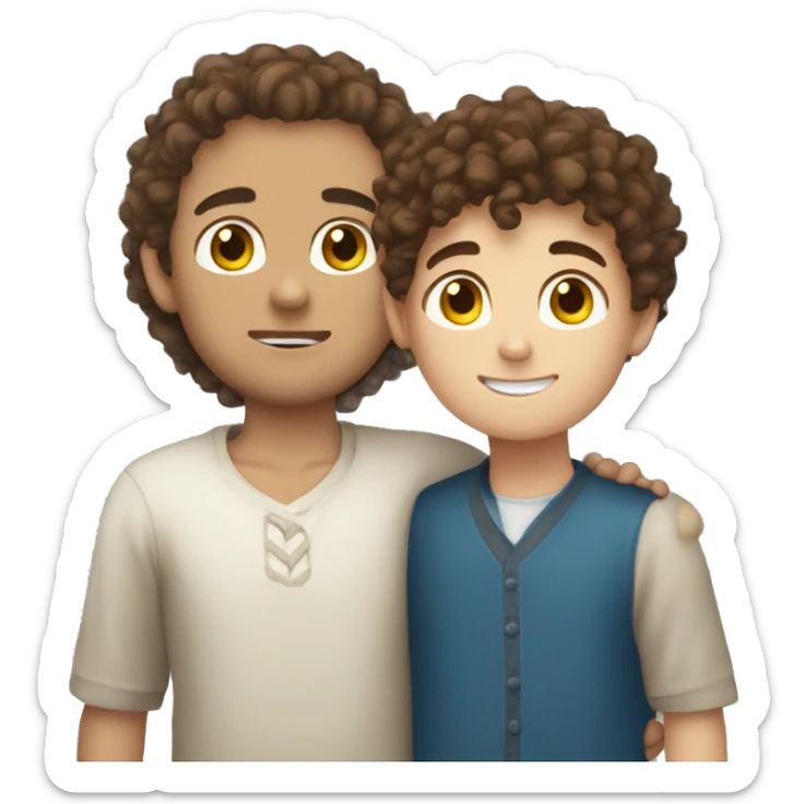 boy Tatar with brown curly hair hugs Ukrainian with brown hair sticker