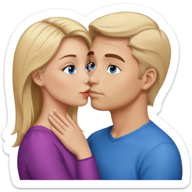 Man with blonde hair and blue eyes kissing his wife with brown hair and brown eyes  sticker
