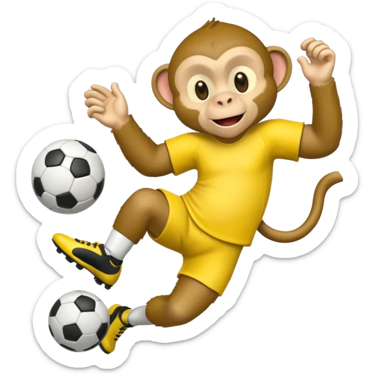 Quiero hacer a un mono jugando futbol y un plátano en la mano sticker