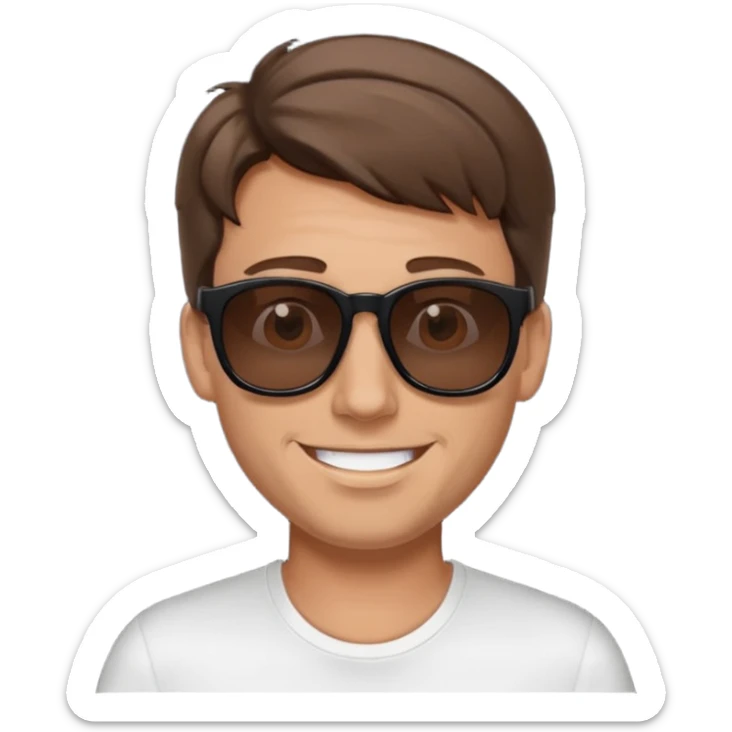 happy white man with brown hair and black sunglasses iOS style sticker