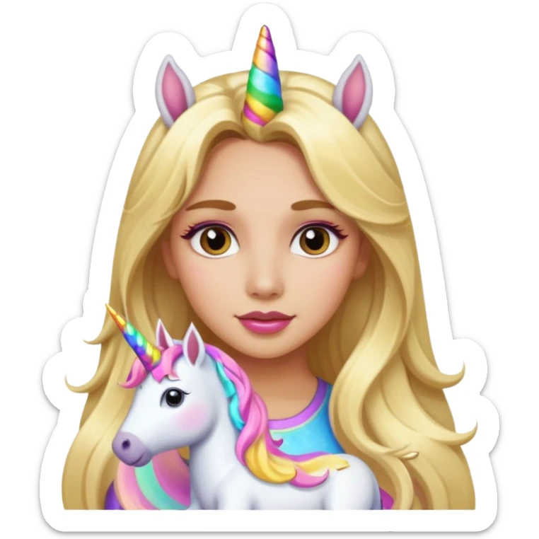 Unicorn and a girl with long blond hair and with latina make up  sticker