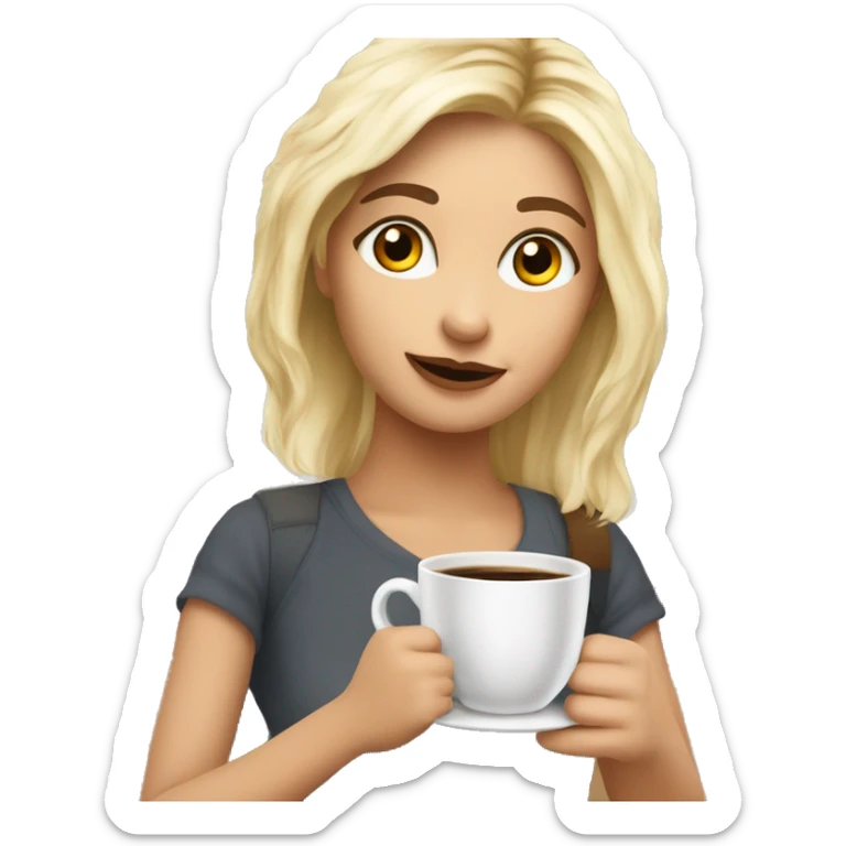 Una ragazza con una tazza di caffè in mano bionda carnagione chiara  sticker