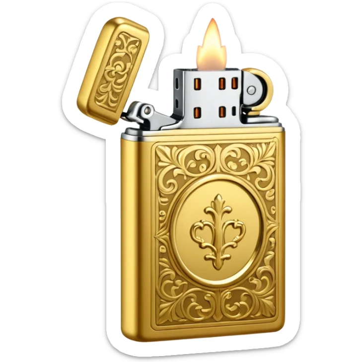 Vintage gold lighter from the Lighter and Princess drama, cinematic lighting, hyper-realistic sticker