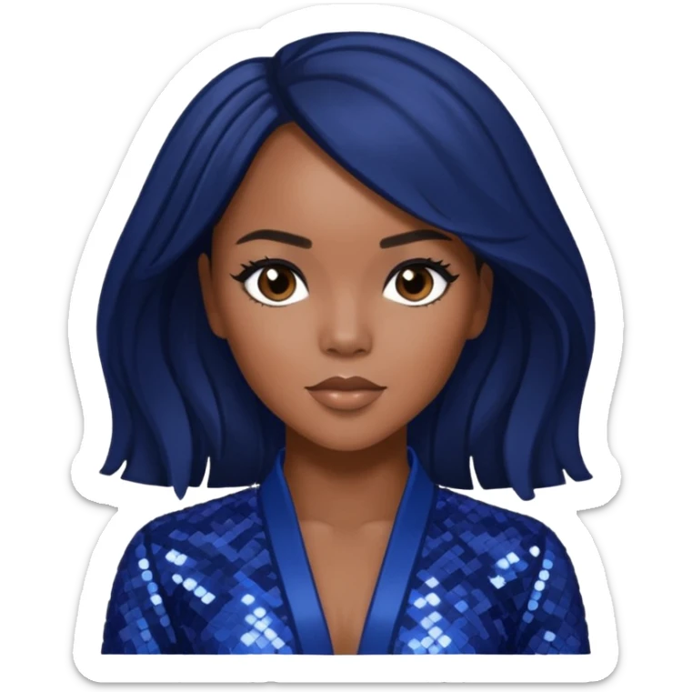 LeToya Luckett with long dark brown hair hair, indigo sequin outfit sticker