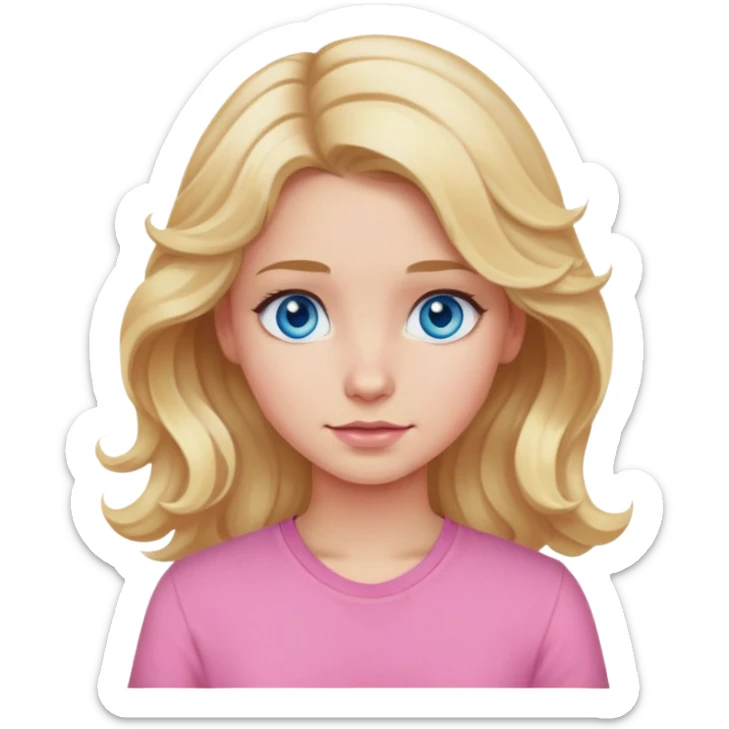 Wavy blonde hair blue eyes pink shirt girl sticker