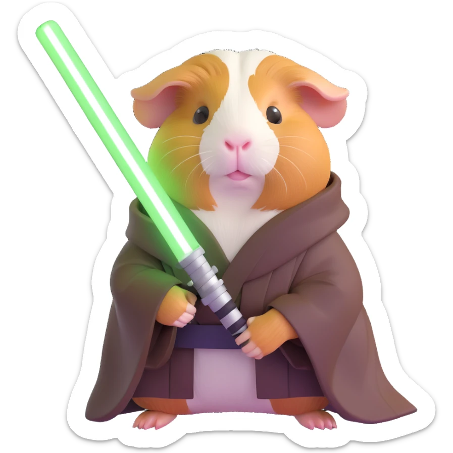 guinea pig in Jedi robes, wielding a green lightsaber, looking determined sticker