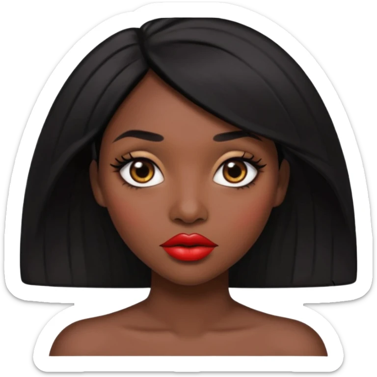 Dark skin woman with black hair, big lips m, dark brown eye, octagon face shape and chinky eyes no red lipstick  sticker