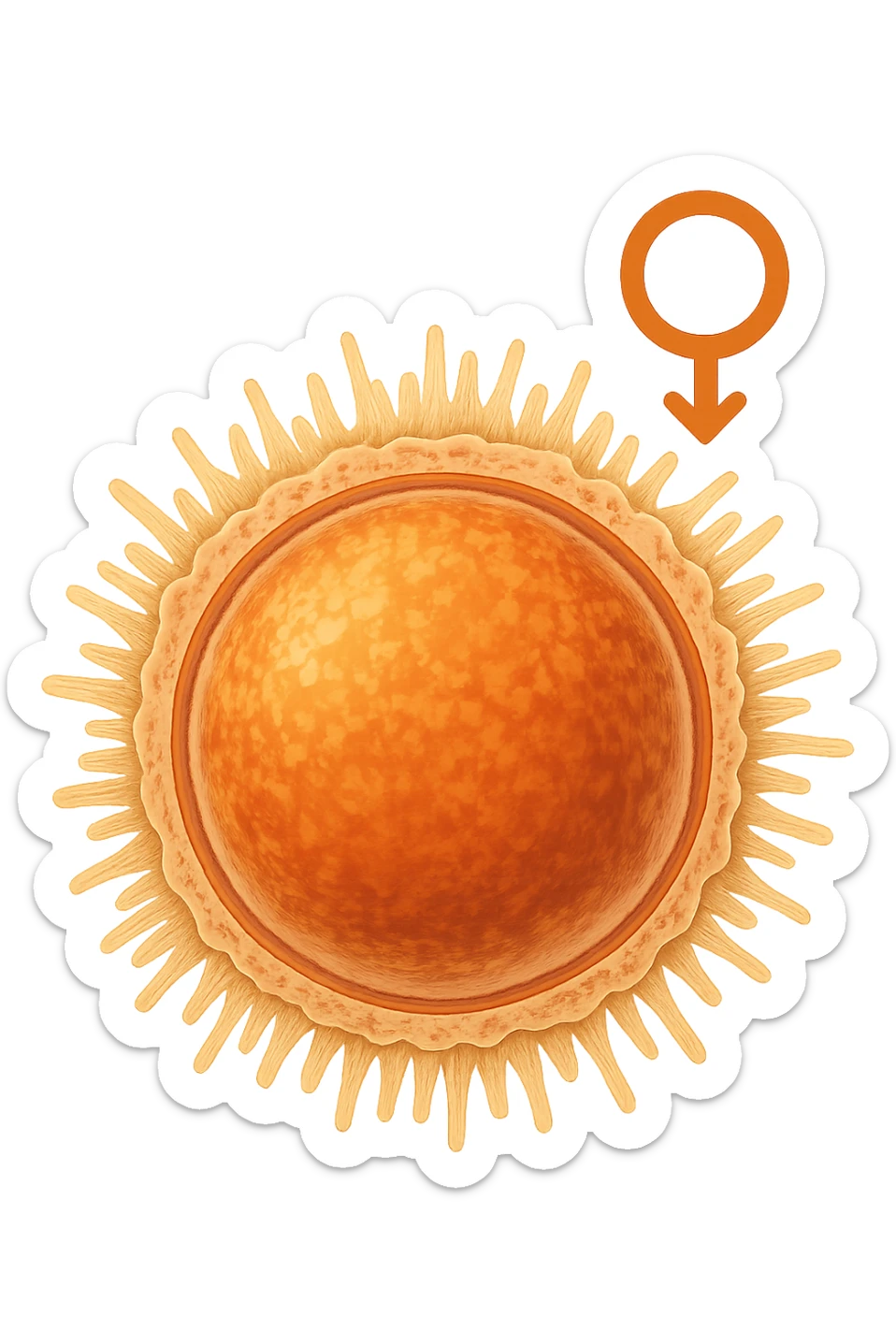 realistic image of healthy mature ovum, high-quality ovulation symbols, anatomical details, warm colors, no background, aspect ratio 2:3 sticker