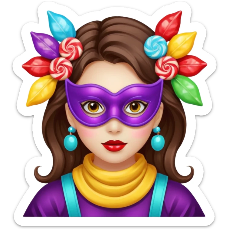 girl with a lot of accessories and masks made out of candy sticker