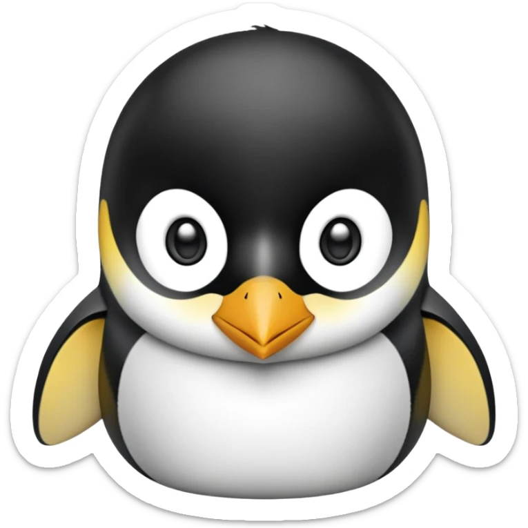 cinematic-cute-emperor-penguin-portrait-emoji,-head-tilted-playfully-and-inquisitively,-with-glossy,-pristine-plumage,-sparkling-eyes-filled-with-curiosity,-simplified-yet-irresistibly-adorable-features, black, large black eyes face sticker