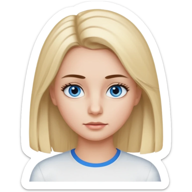 ragazza con capelli piastrati truccata con mascara, occhi azzurri e maglietta attillata bianca a maniche lunghe sticker