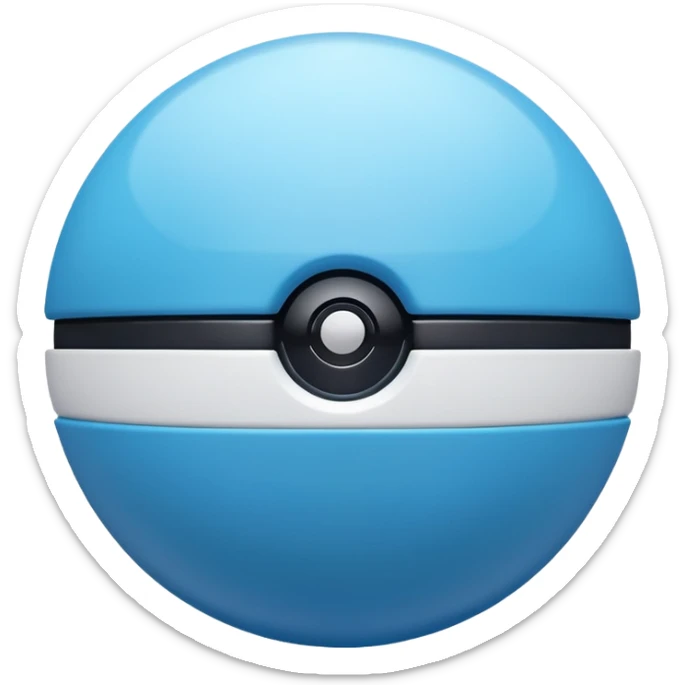 vibrant blue pokeball emoji with a black stripe and highlights, top half vibrant blue, bottom half white sticker