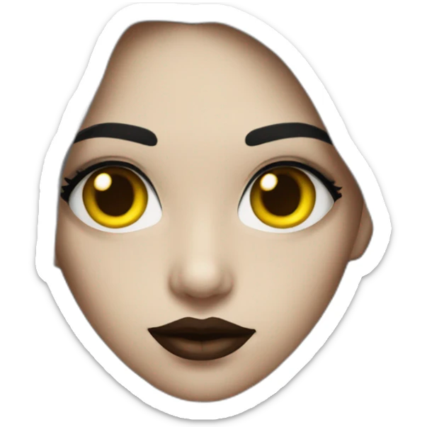  similar to human with red skin, black long hair, yellow eyes (black white of the eye), in black lather dress, black lips sticker