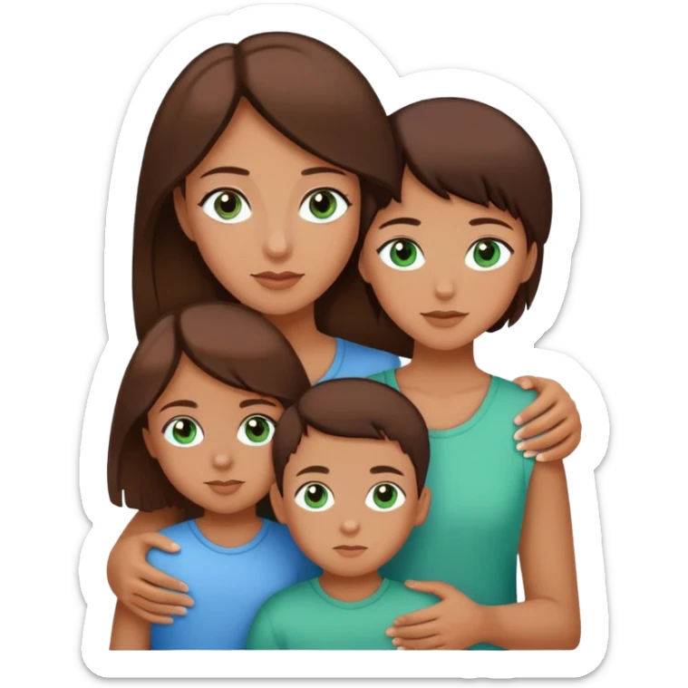 Mom brown eyes with son brown eyes and to little sisters one with green eyes and one with blue all brown hair sticker