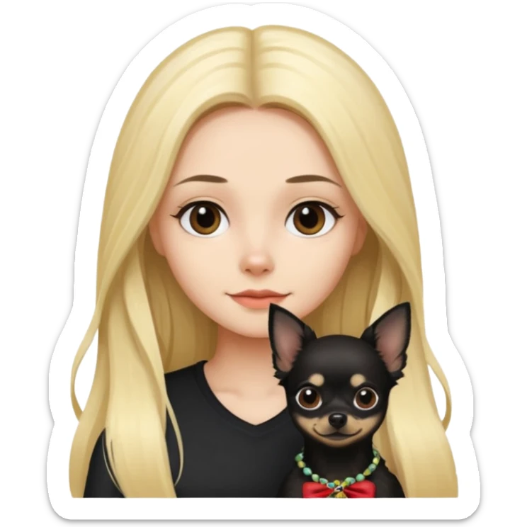 Chico pelo largo rubio chica pelo largo negro y chihuahua negro  sticker