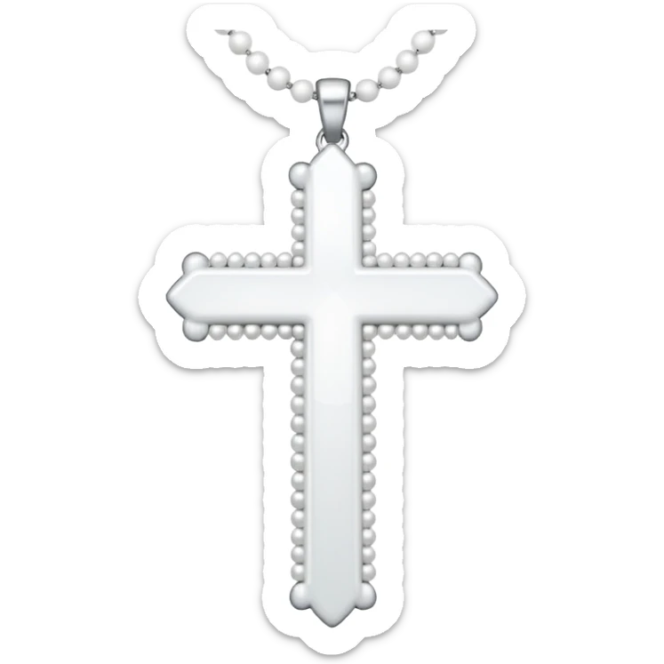 Elegant emoji icon of a white cross made of white beads, glossy surface, and white bead chain subtle shadows, pure white palette sticker