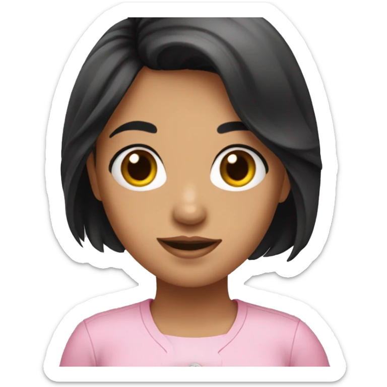 a girl with black hair wearing cute pink shirt sticker