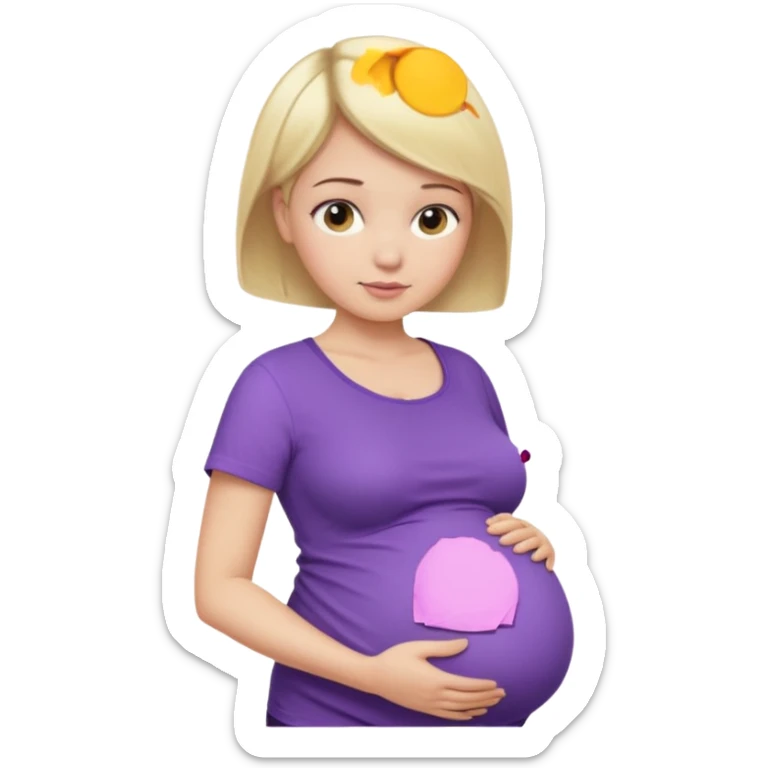 pregnant female with  very short hair, purple shirt, abdomen-head-neck, blonds sticker