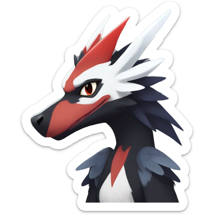 Black Cool Edgy Anthro Noivern-Nargacuga-Silvally-Sergal-Fakémon  with White and Red Edgy markings sticker