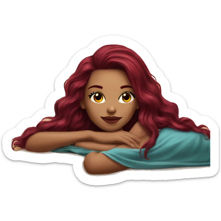 Beautiful tattooed burgundy long haired woman laying on the beach sticker