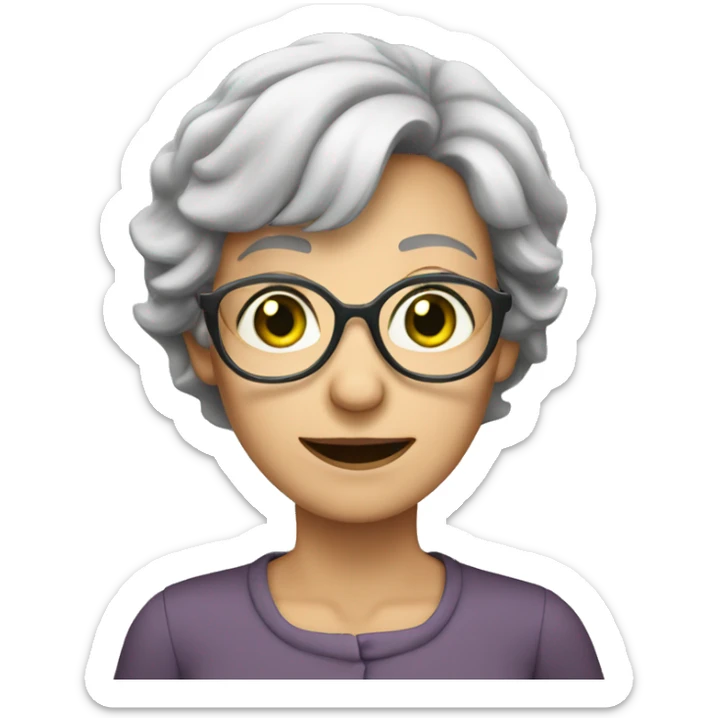 old female with short grey hair glasses cartoon green eyes sticker