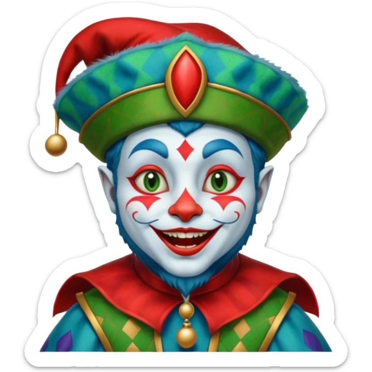 crazy funny colorful cat jolly joker, medieval, vintage, court jester, mac os icon, blue color sticker