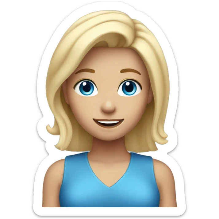 Blonde girl with medium hair, blue eyes, waving hi to the camera sticker