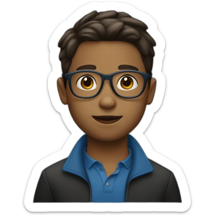 Garçon Français de 9 ans brun avec cheveux lisses et lunettes bleu et noir sticker