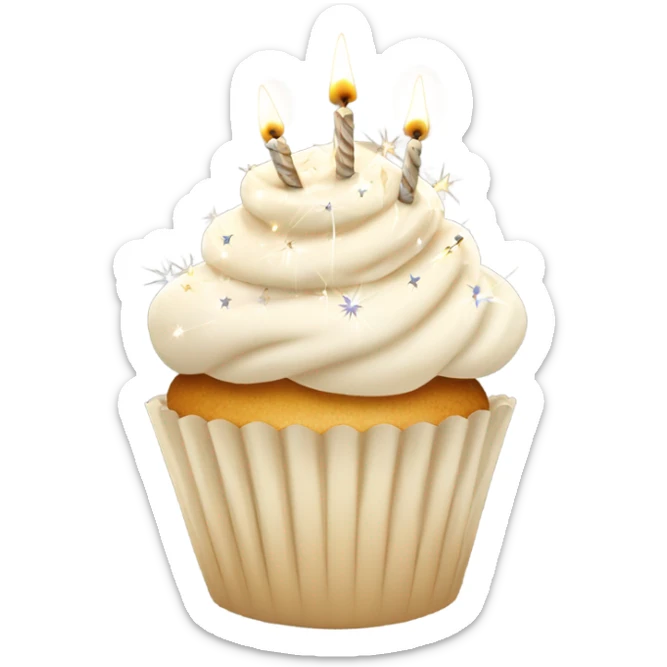 Total White beige cupcake with sparkler candles sticker