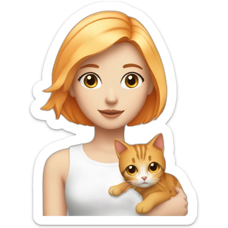 Blonde girl Blue eyes with bob hair and with Orange hair hold a cat sticker