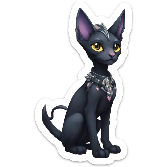 cool punk lunar kawaii anime edgy distinguished ethereal elegant beautiful fantasy black ethereal fantasy nargacuga-Noivern-sphynx-Quiana-Fakemon collar harness jewels full body sticker
