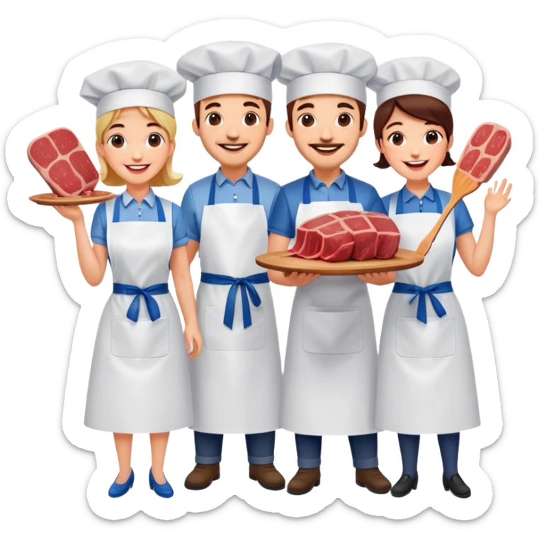 artists welcoming guests at a French  spam meat exhibition  sticker