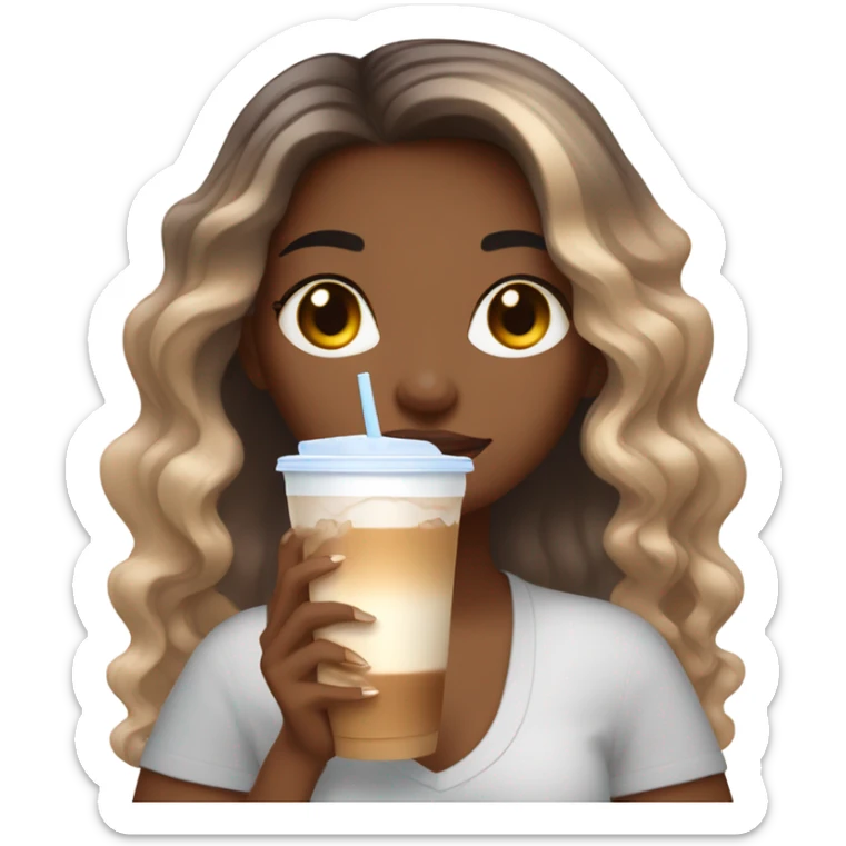 Girl with ombre hair with long french nails holding ice coffees  sticker