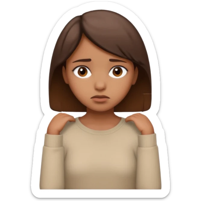 a brown girl with short brown hair wearing a beige full sleeve and looking sad sticker