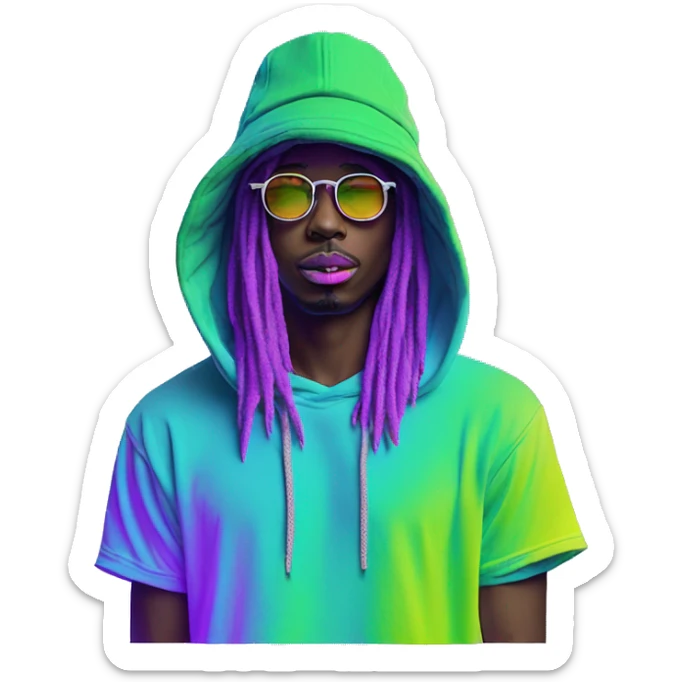 Hemp leaves Multicoloured neon person smoking wearing hoodie dancing hip hop bucket hat tropical Skater fashion aesthetic baggy clothes graphic t shirt 420 sticker