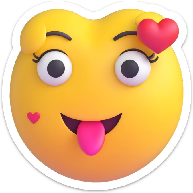 3D smiley emoji, large eyelashes, girly, heart-shaped earrings, blowing a kiss sticker