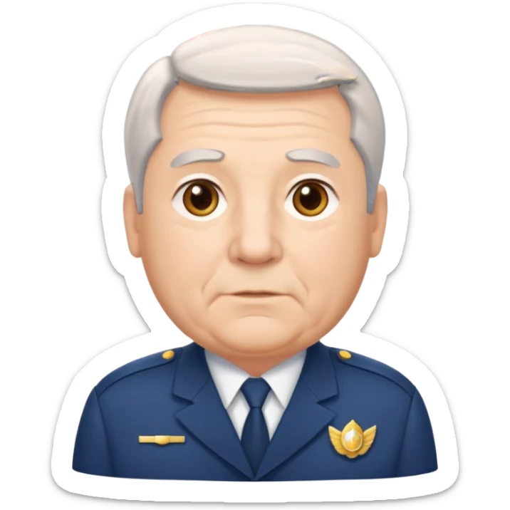 Older Male: gray hair at sides, slight wrinkles, wearing uniform, lightly obesity sticker