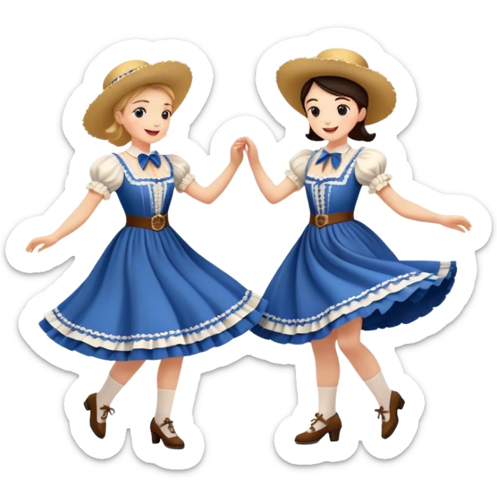 Cinematic Realistic scene of two square dancers in traditional American folk costumes, captured in joyful, coordinated motion with vibrant, rustic lighting that highlights their cultural heritage sticker
