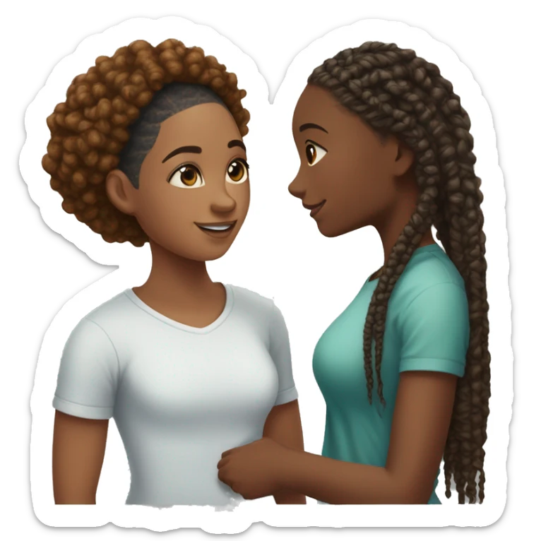 Realistic black girl with box braids and light skin boy with short curly hair and a short beard hugging sticker