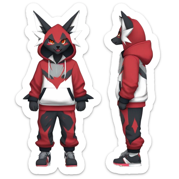 Edgy Cool Anthro Zoroark-Zangoose-Litten Fakemon Fursona Hoodie Full Body sticker