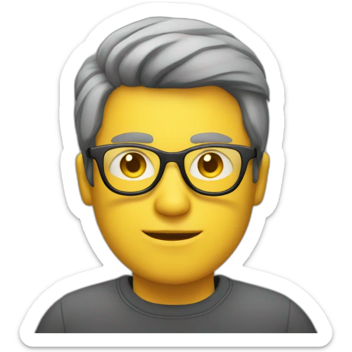 White man with yellow tinted glasses and black hair in a gray jumper and sitting on a chair sticker