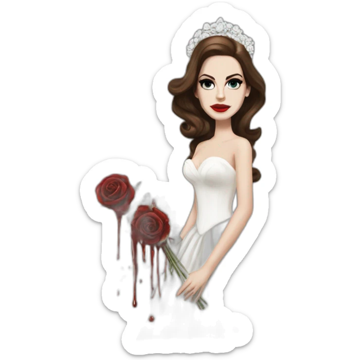 Lana del rey with a bridal gown with splash of blood sticker