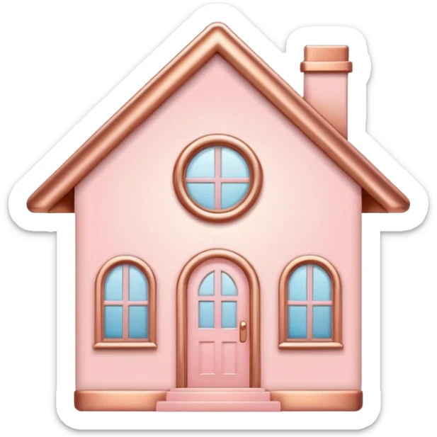 Home | vector icon of a feminine home icon in rose gold and blush pink, flat minimal design, soft glow, white background sticker