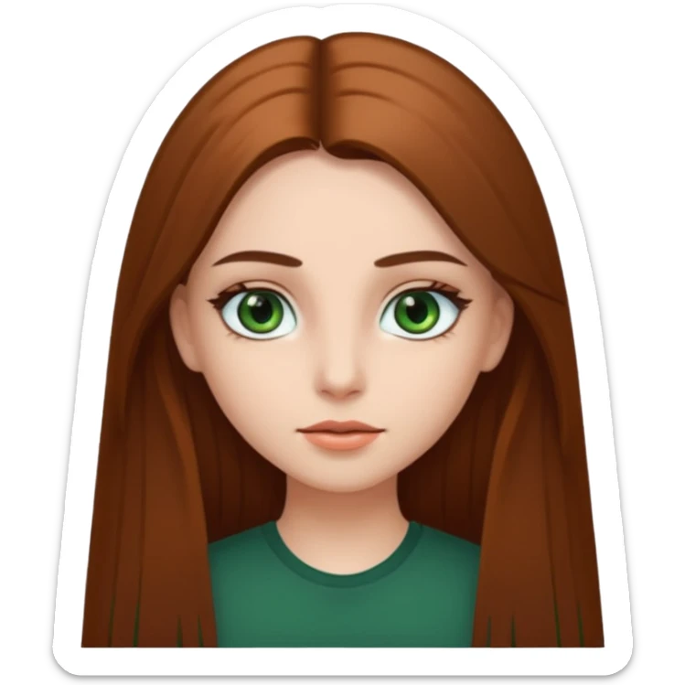 Girl with dark green eyes, light eyebrows and long brown straight hair sticker