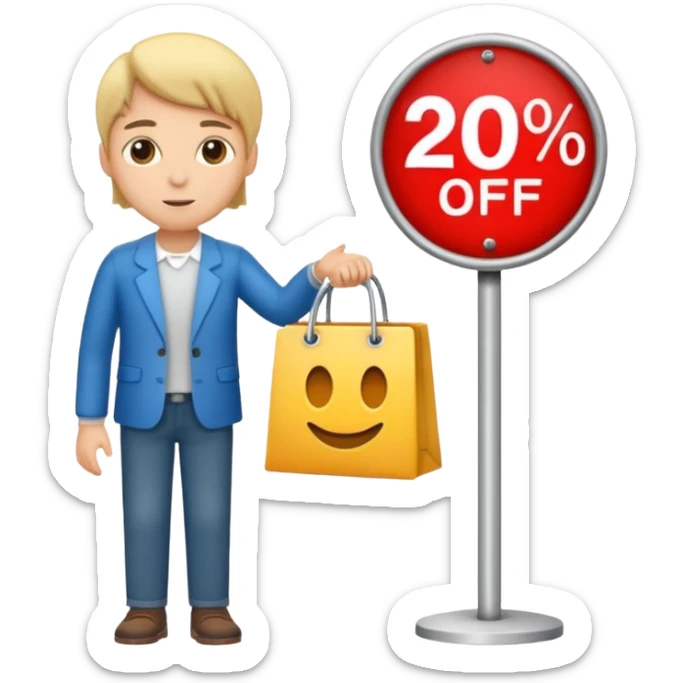 Person who is waiting the sale promotion with 20% off sign sticker