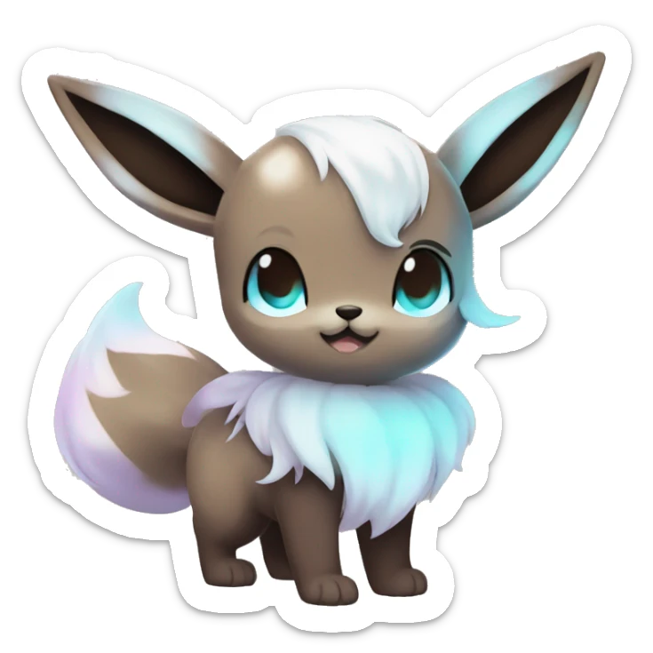 Kawaii Shiny Pastel Eevee with dark brown long emo hair covering her eyes Full Body sticker