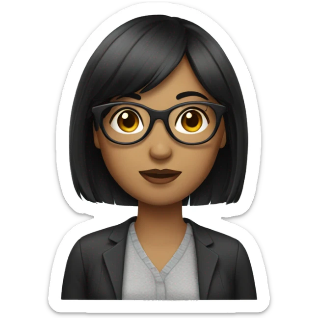 Woman with black hair and bangs wearing glasses sticker
