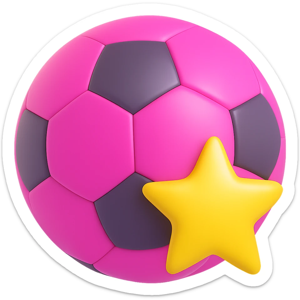 A pink and shining football with a yellow star, 3D emoji style sticker
