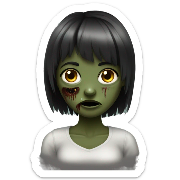 zombie girl her hair is black with bangs sticker